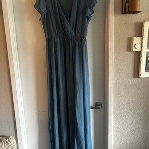Slate blue Flutter Sleeve V-Neck Sundress